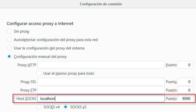 Proxy SOCKS navegador web.