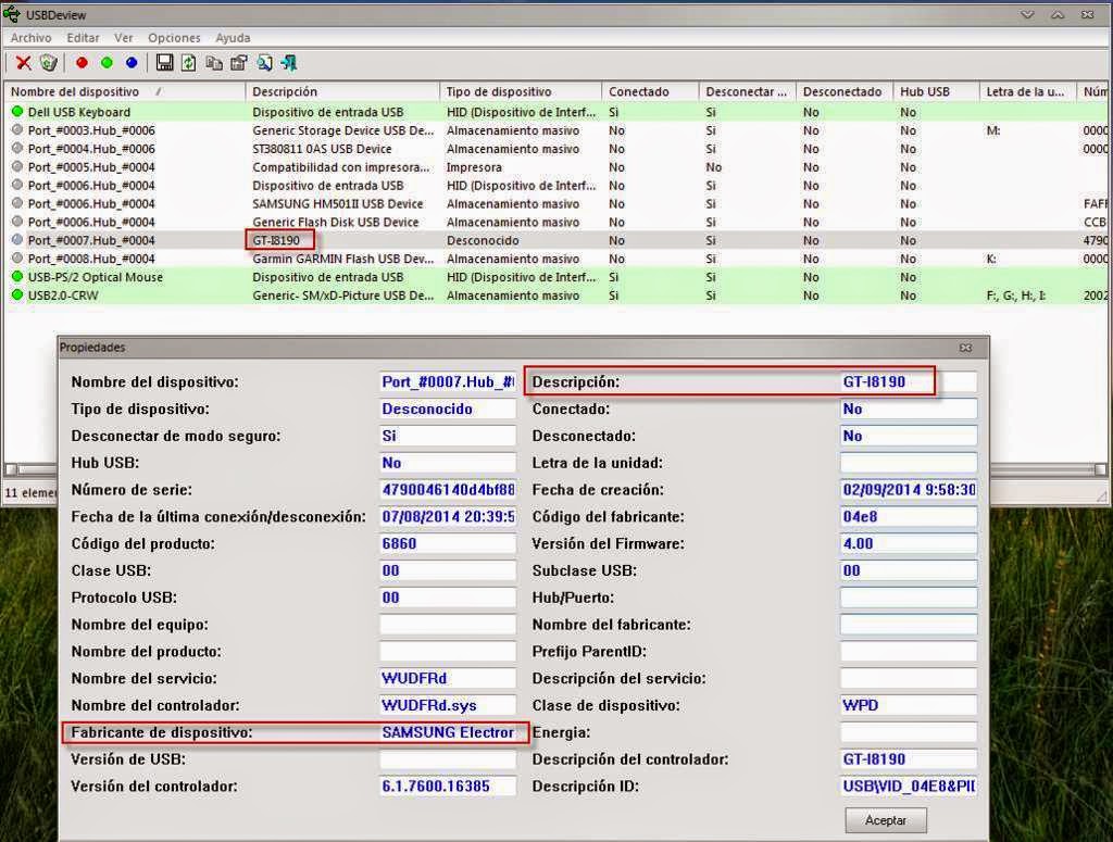 Figura 1: Analizando dispositivos USB USBDeview.